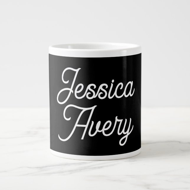 Caneca De Café Grande Qualquer Nome | Elegante Script Branco Antigo em P (Frente)