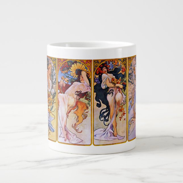 Caneca De Café Grande Quatro estações por Alfons Mucha (Frente)