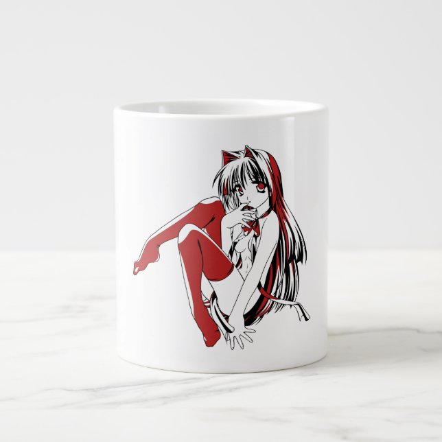 Caneca De Café Grande R & B Manga, Neko Catgirl Furry Loli Anime (Frente)