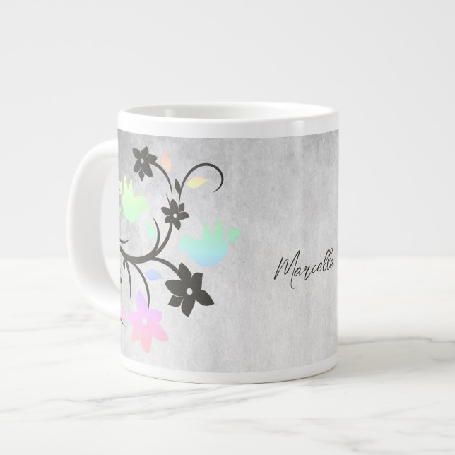 Caneca De Café Grande Rainbow Pastel Lovebird Personalizado (Frente Esquerda)