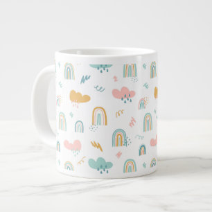 Caneca De Café Grande Rainbow & Rain Cloud Patterno