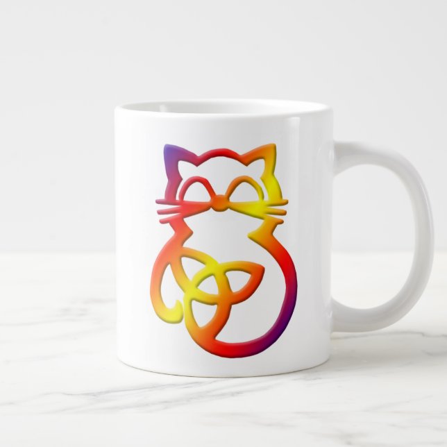 Caneca De Café Grande Rainbow Trinity Knot Celtic Cat Jumbo Mug (Direita)