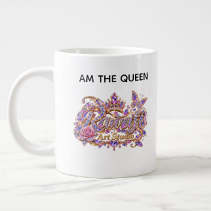 Caneca De Café Grande Rainha de Cristal Elegância Floral Rosa