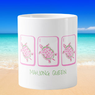 Caneca De Café Grande Rainha do Mahjong Praia Tartarugas Marinhas / Tart