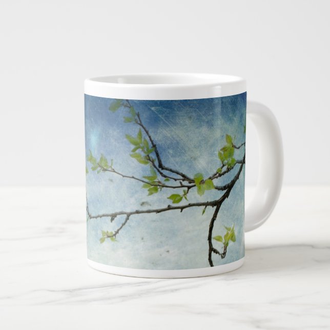 Caneca De Café Grande Ramificação de Árvore sobre Céu Texturizado (Frente Esquerda)