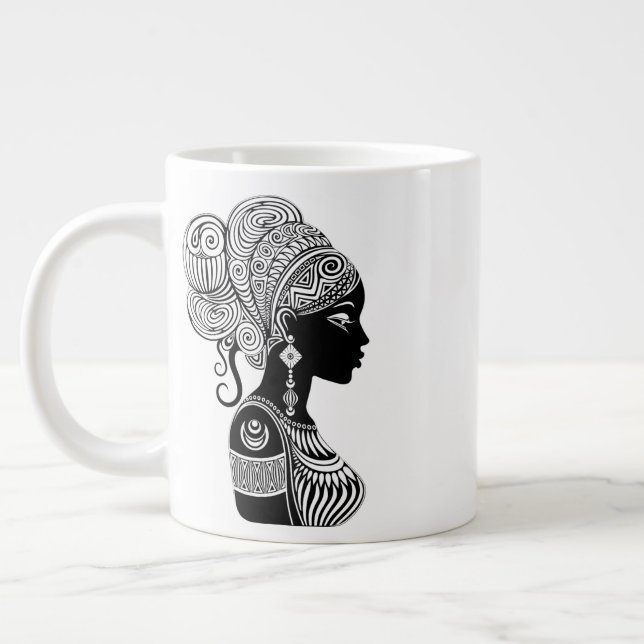 Caneca De Café Grande Rapariga africana Retrato Tribal Tatuagem (Esquerda)