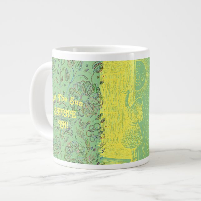Caneca De Café Grande Rapariga do Sol Verde e Amarelo (Frente Esquerda)
