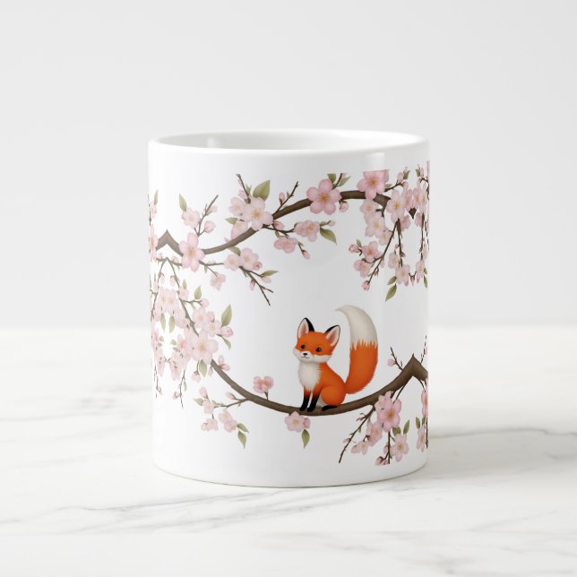 Caneca De Café Grande Raposa Adorável Entre Blossomas De Cereja - Especi (Frente)