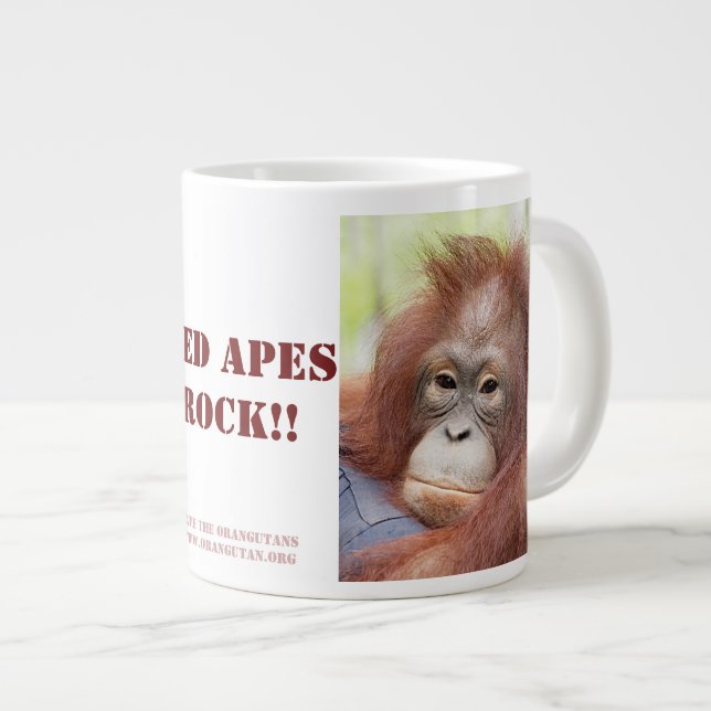 Caneca De Café Grande Red Apes Rock - Doutor Ann Orangutan (Frente Esquerda)