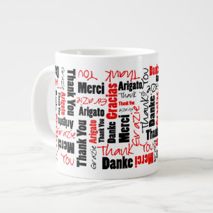 Caneca De Café Grande Red Black Multilingual Obrigado Palavra
