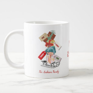 Caneca De Café Grande Red Green Family Winter Sleigh Moderno Christmas