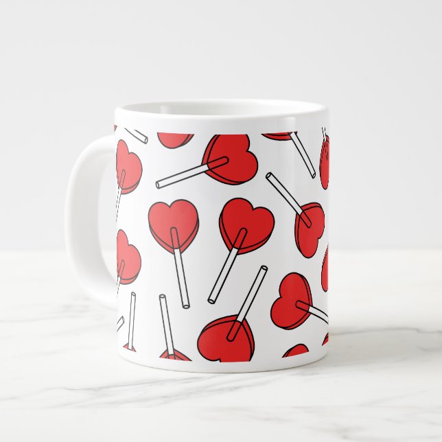 Caneca De Café Grande Red Lollipops, Heart Lollipops, Lollipop Pattern (Frente Esquerda)