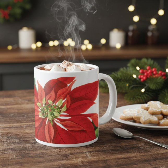 Caneca De Café Grande Red Poinsettia Floral (Criador carregado)