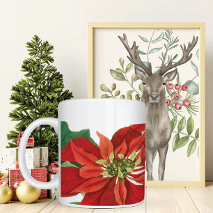 Caneca De Café Grande Red Poinsettia Floral