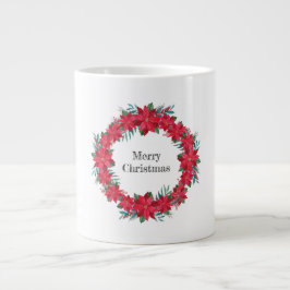 Caneca De Café Grande Red Poinsettia Wreath