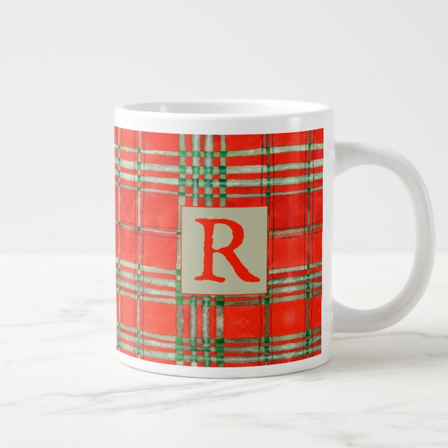 Caneca De Café Grande RED SCOTT TARTAN Big Mug + Inicial (Direita)