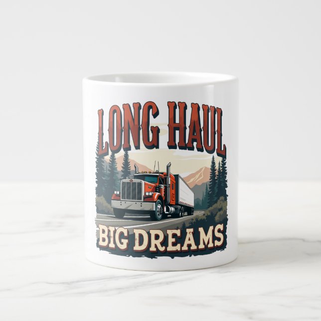 Caneca De Café Grande Red Semi-Truck with Mountain Road Scene (Frente)