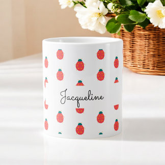 Caneca De Café Grande Red White Ladybug Natureza Padrão Girly