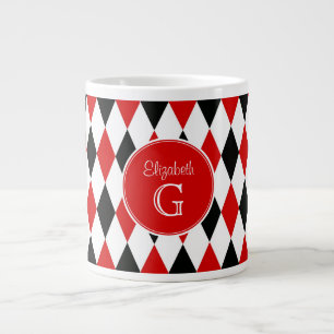 Caneca De Café Grande Red Whk Harlequin Rodado Monograma Vermelho #2