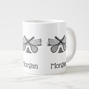 Caneca De Café Grande Rede de Tênis de Vintage Esporte, Raquetas Cruzad