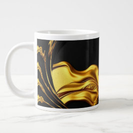 Caneca De Café Grande Redemoinho Opulento Líquido Dourado Preto Monocrom
