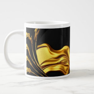 Caneca De Café Grande Redemoinho Opulento Líquido Dourado Preto Monocrom