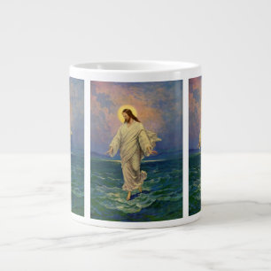 Caneca De Café Grande Religião Vintage, Cristo de Jesus caminha sobre ág