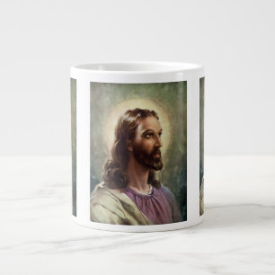 Caneca De Café Grande Religioso Vintage, Retrato de Jesus Cristo com Aur