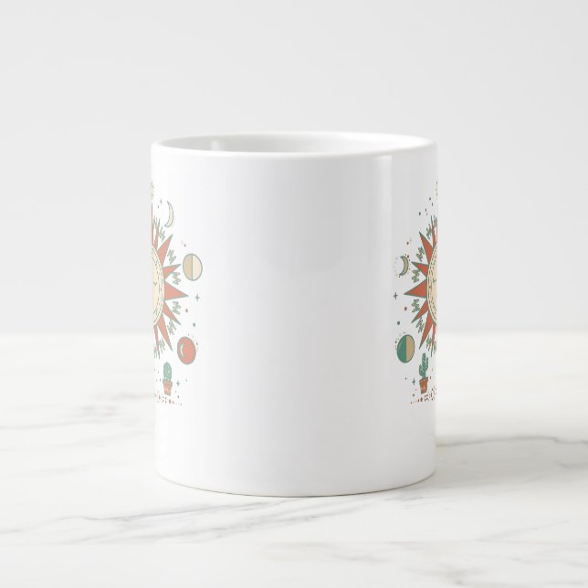 Caneca De Café Grande Relógio de Parede Deserto Celestial - Sol Lua Plan (Frente)