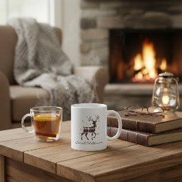 Caneca De Café Grande rena de natal xadrez búfalo vermelho