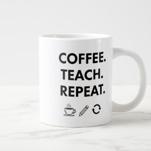 Caneca De Café Grande Repetir Ensino de Café - Professora Minimalista