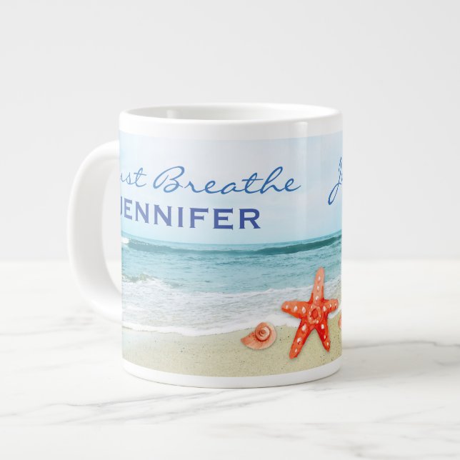 Caneca De Café Grande Respire Personalizado na Praia (Frente Esquerda)