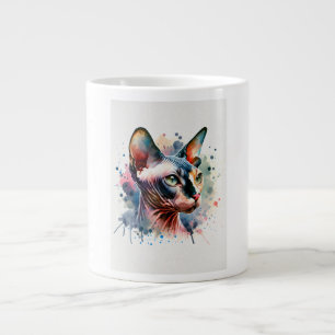 Caneca De Café Grande Retrato Artístico De Gato Esfingx Por Aquarela