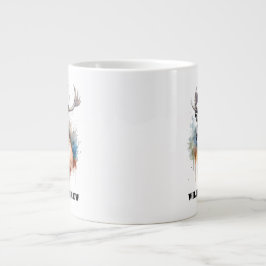 Caneca De Café Grande Retrato de Elk Maiúsculo de Aquarela, personalizad