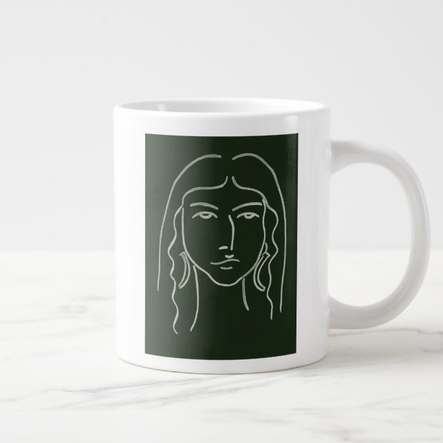 Caneca De Café Grande Retrato de malaquite com cabelo longo (Direita)