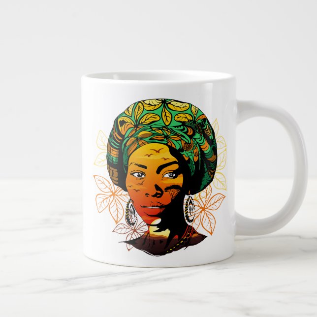 Caneca De Café Grande Retrato de Mulher Africana com Sunset (Direita)