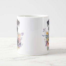 Caneca De Café Grande Retrato de Schnauzer Fofo com Flor