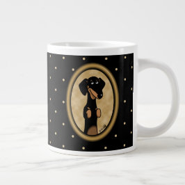 Caneca De Café Grande Retrato do Cartoon Oval Dachshund, Oval Dourado (p