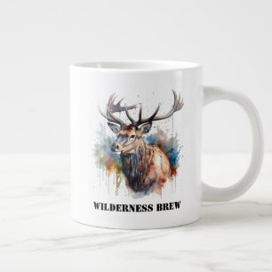 Caneca De Café Grande Retrato Majestoso de Alce em Aquarela, personaliza