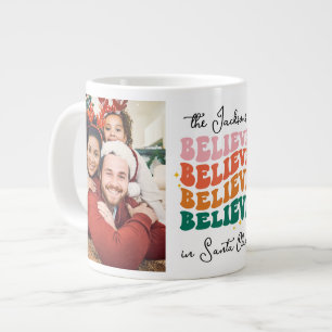Caneca De Café Grande Retro acreditamos em Santa Claus no Natal 2 fotos