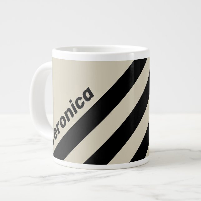 Caneca De Café Grande Retro Alabaster Three Stripes with Name (Frente Esquerda)