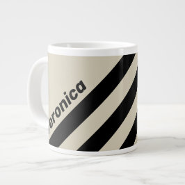 Caneca De Café Grande Retro Alabastro Três Listras com Nome