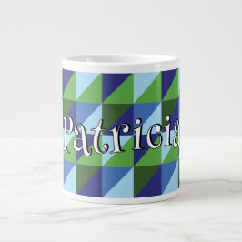 Caneca De Café Grande Retro Anos 90 Azul e Verde Geométrico Abstrato OpA