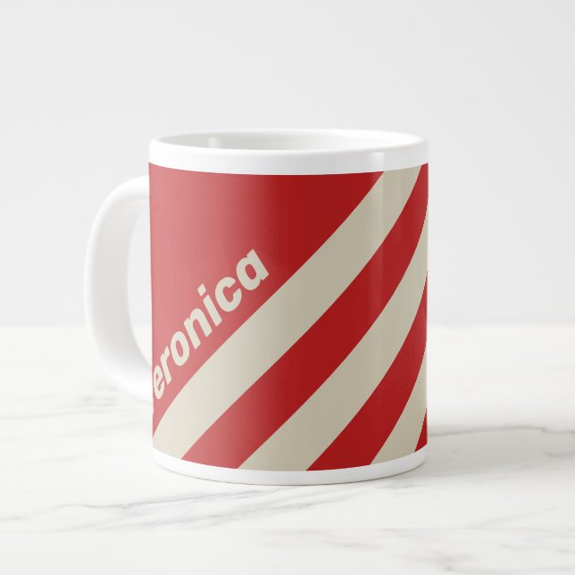 Caneca De Café Grande Retro Crimson Três Listras com Nome (Frente Esquerda)