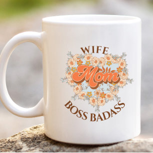 Caneca De Café Grande Retro Engraçado Esposa Coração Mãe Chefe Badass Gi