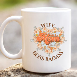 Caneca De Café Grande Retro Engraçado Esposa Coração Mãe Chefe Badass Gi