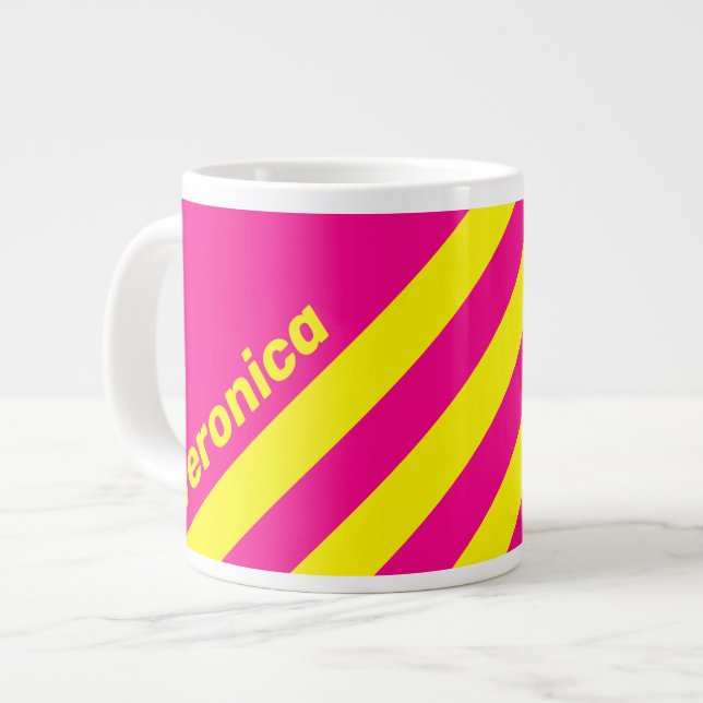 Caneca De Café Grande Retro Ensolarado Três Listras com Nome (Frente Esquerda)