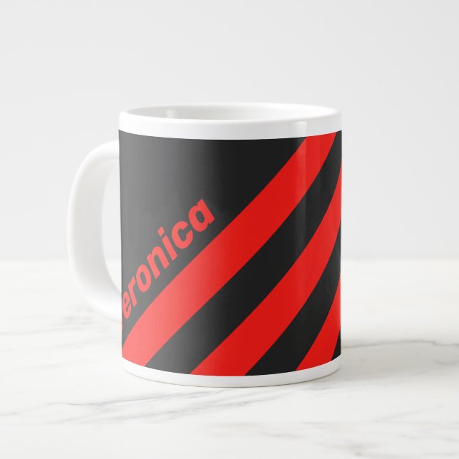 Caneca De Café Grande Retro Escuro Três Listras com Nome (Frente Esquerda)