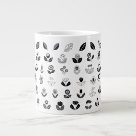 Caneca De Café Grande retro-flowers-leaf-flower-vintage