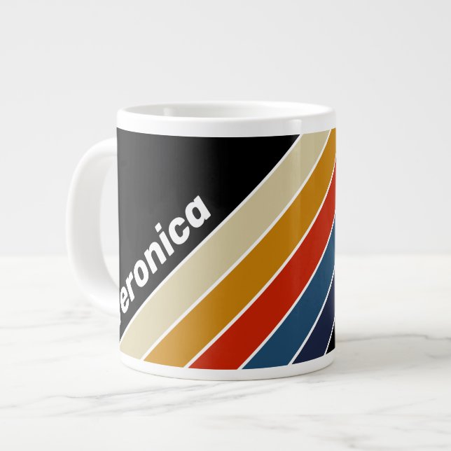 Caneca De Café Grande Retro Gelo Listrado com Arco-íris e Nome (Frente Esquerda)